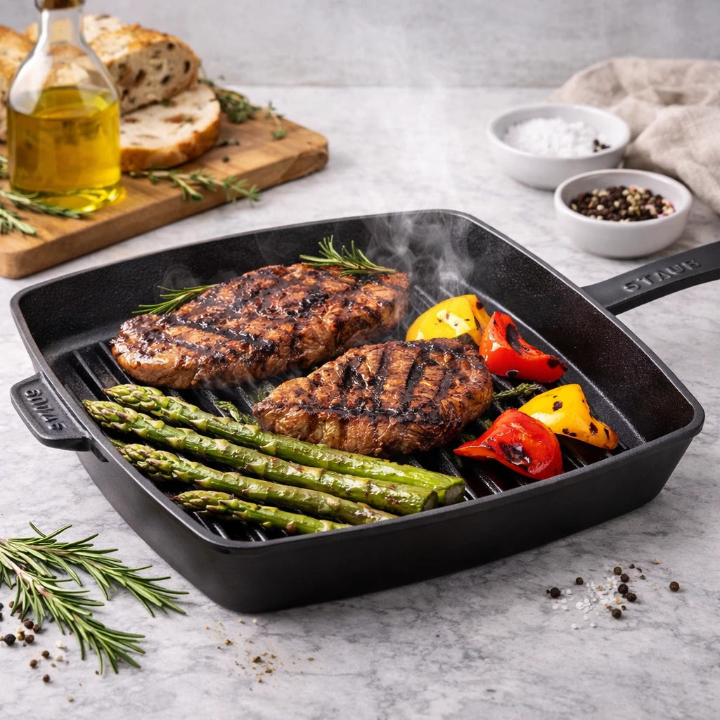 Staub Cast Iron 12-inch Square Grill Pan - Matte Black, Made in France